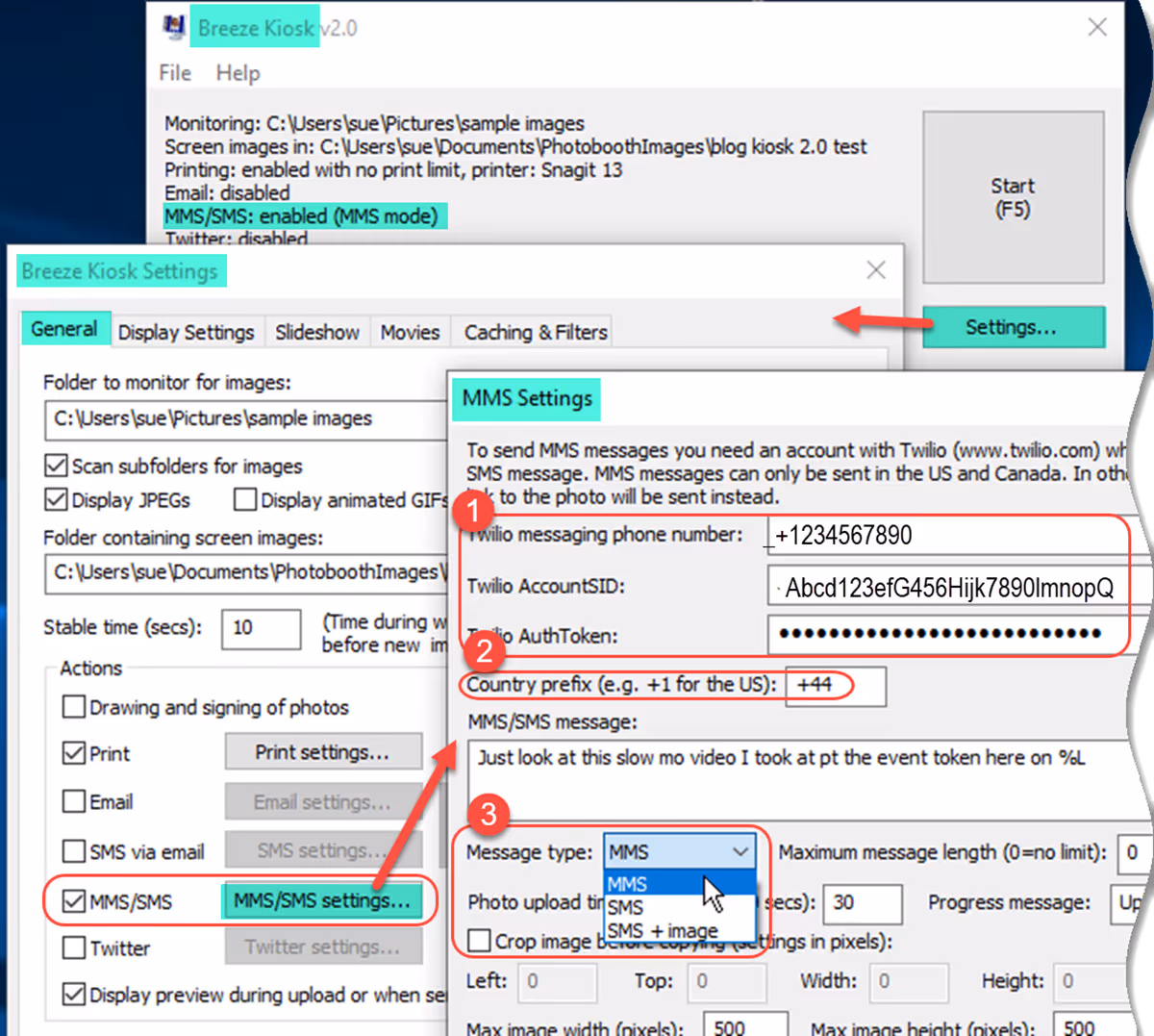 Putting Twilio account details into Kiosk 2.0