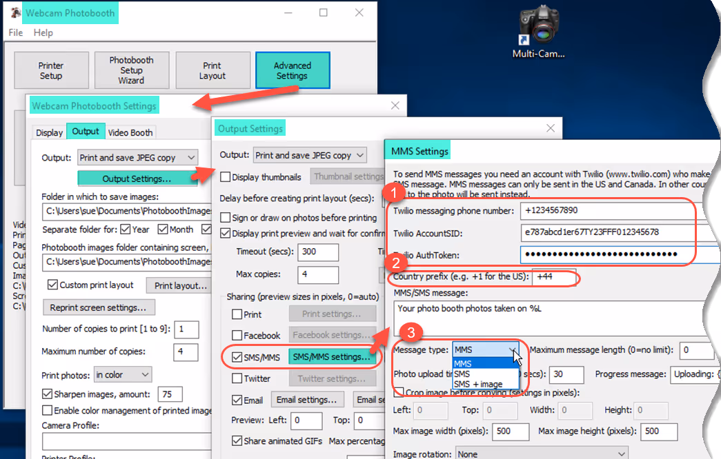 Putting Twilio account details into Breeze Webcam Photobooth 2.5.1