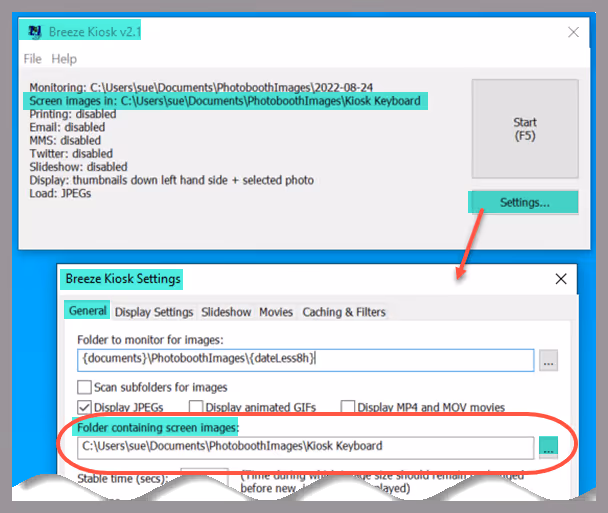 Choosing a Kiosk screens folder