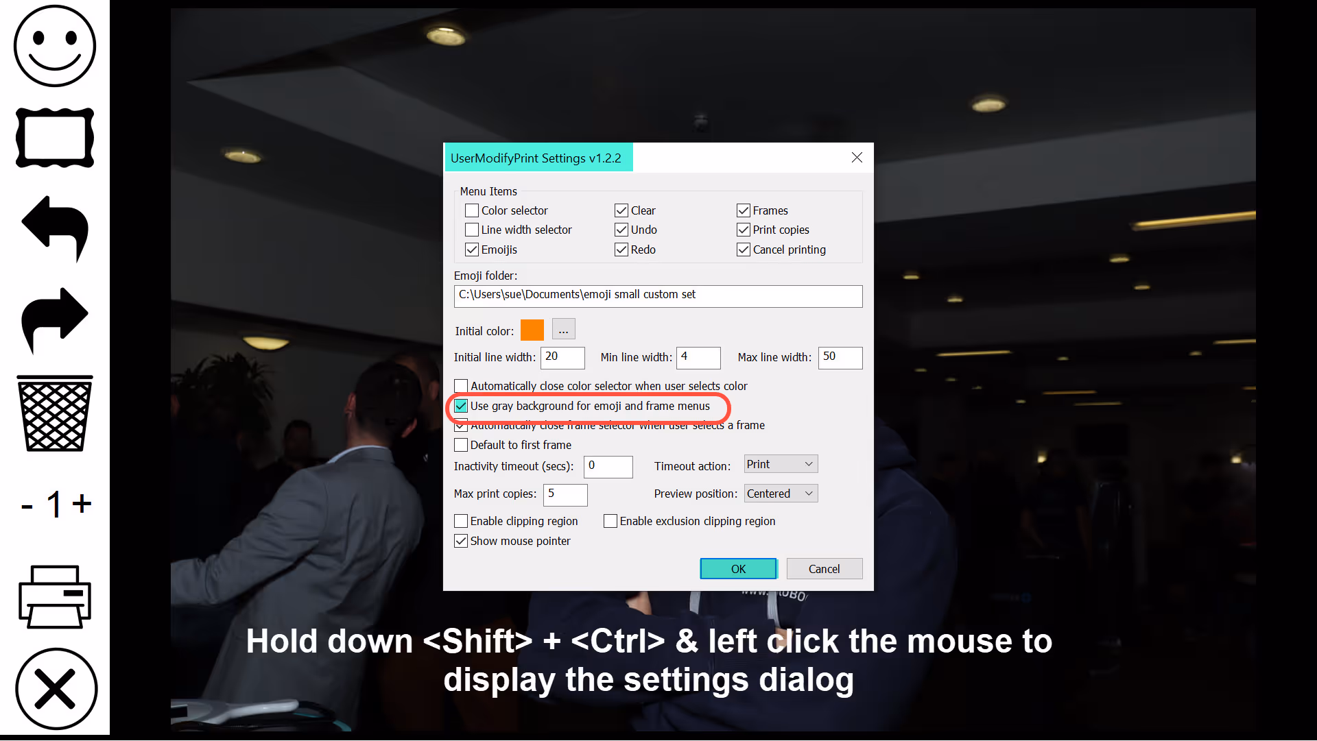 Signing and drawing screen settings dialog, DSLR Remote Pro 3.14.2