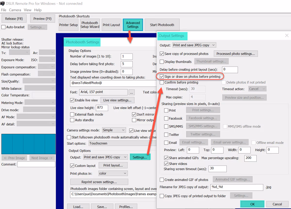 Enabling signing and drawing on prints in DSLR Remote Pro 3.14
