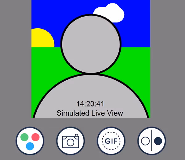 Buttons running across the bottom of the screen. This example also has a square live view. (Breeze DSLR Remote Pro 3.15.4)
