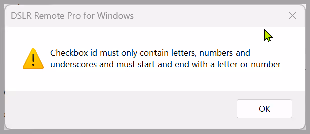 Warning of constraints on checkbox ids