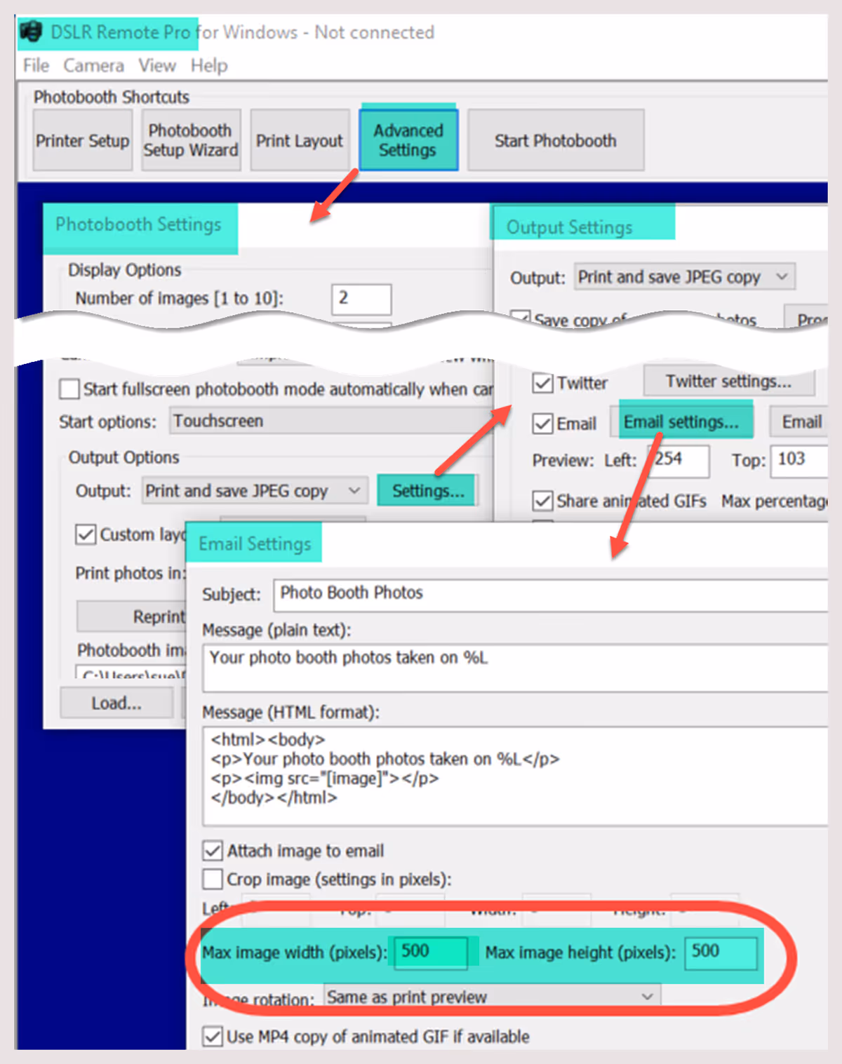 Adjusting the size of a print for emailing (DSLR Remote Pro)