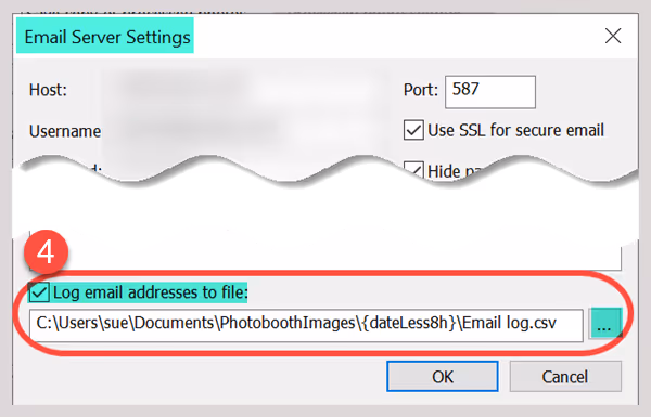 (4) Check Log email addresses to file and choose the location and name of the file