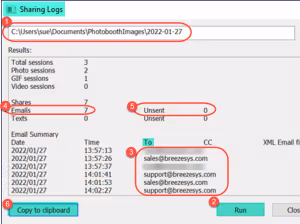Photo booth sharing report for emails (Breeze DSLR Remote Pro 3.16.1)