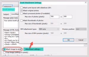 Email Attachment Settings window DSLR Remote Pro 3.16.1