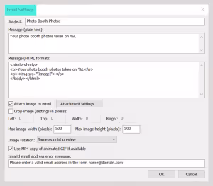 Initial Email Settings window DSLR Remote Pro