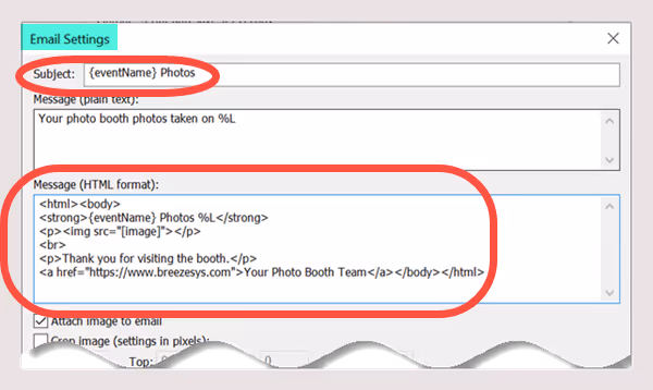 Email with custom subject and message using {eventName}