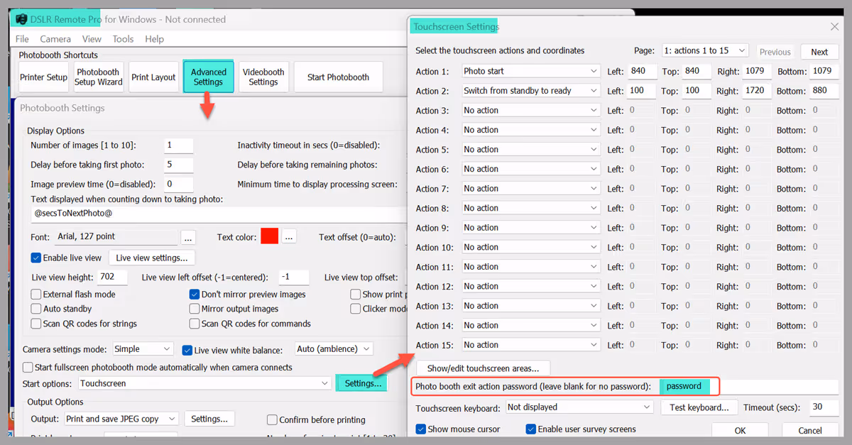 Setting a password protected exit