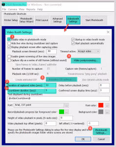 Video Booth Settings window (DSLR Remote Pro 3.17)