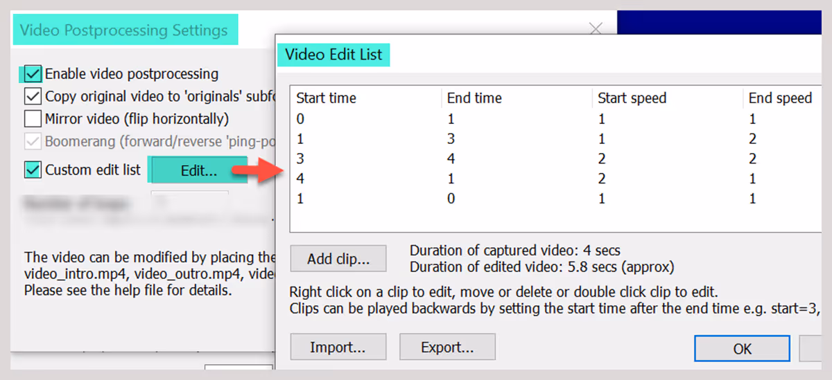 Accessing the Video Edit List (Breeze DSLR Remote Pro 3.17.1)