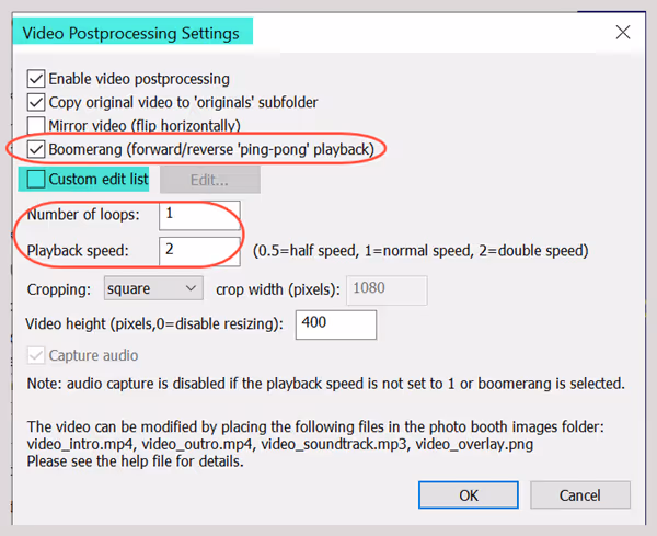 Edit list unchecked. Played back as double speed boomerang.