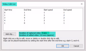 Sample Video Edit List – Boomerang effect with speed ramping up during forward segment and back down during reverse (Breeze DSLR Remote Pro 3.17)
