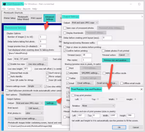 DSLR Remote Pro Print Preview Size and Position window