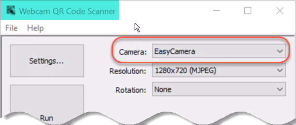 Choose EasyCamera if you are using the PC's built in camera (Breeze Webcam QR Code Scanner)