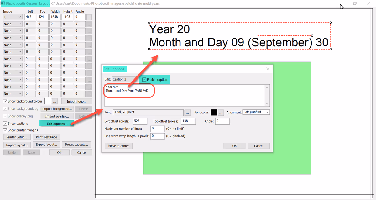 As print captions can use tokens, you can use them trouble shoot errors. Disable the caption when everything is working.