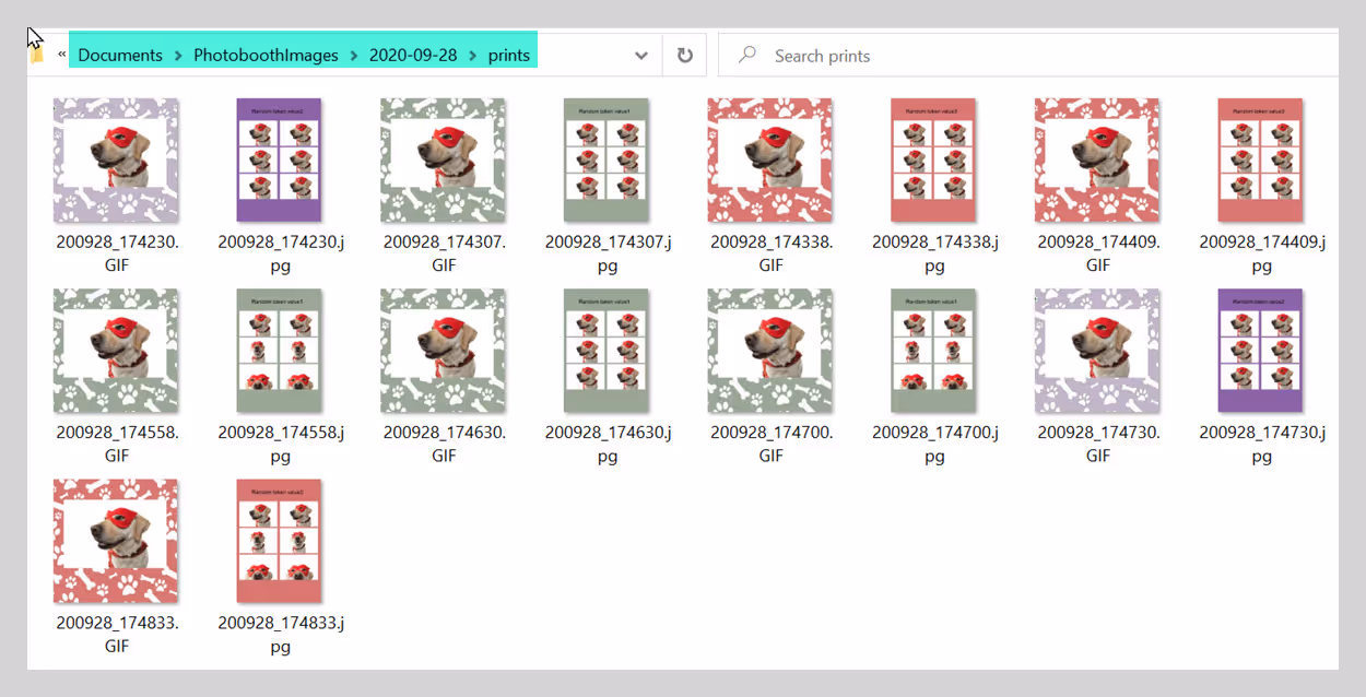 Event image folder showing random prints and GIFs