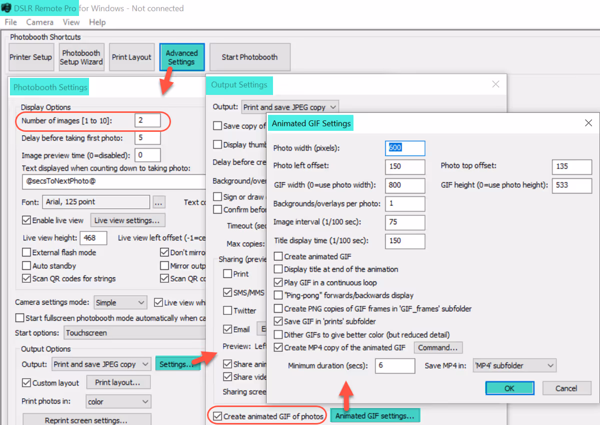 Animated GIF settings window for 2 photo GIF with single background (DSLR Remote Pro 3.15.1)