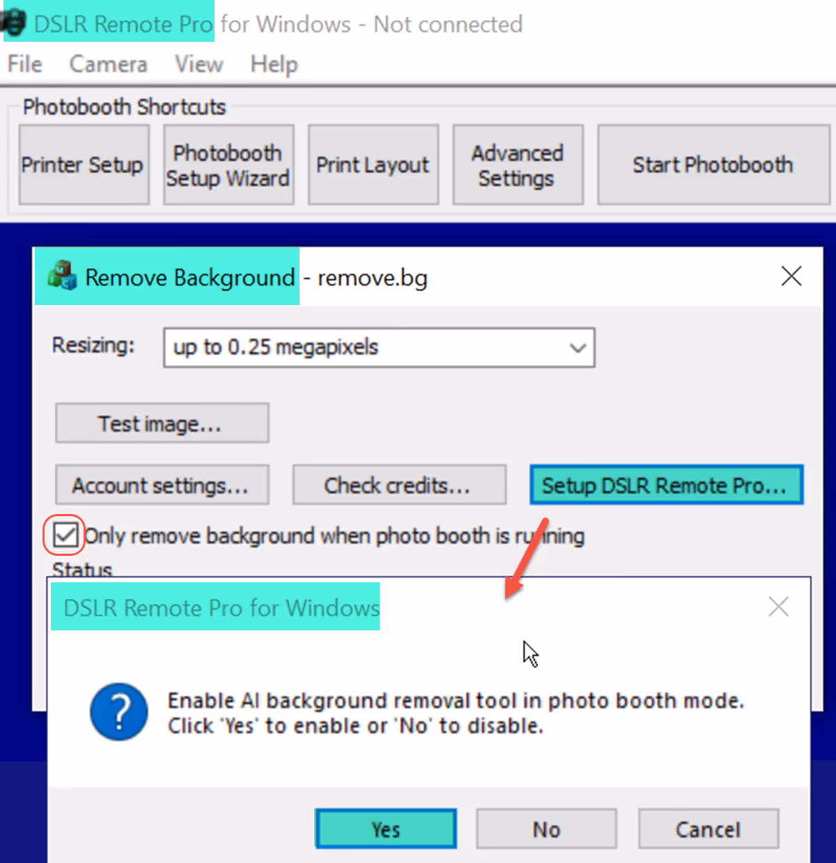 Set up DSLR Remote Pro to remove backgrounds from guest photos (Breeze DSLR Remote Pro 3.15.1)