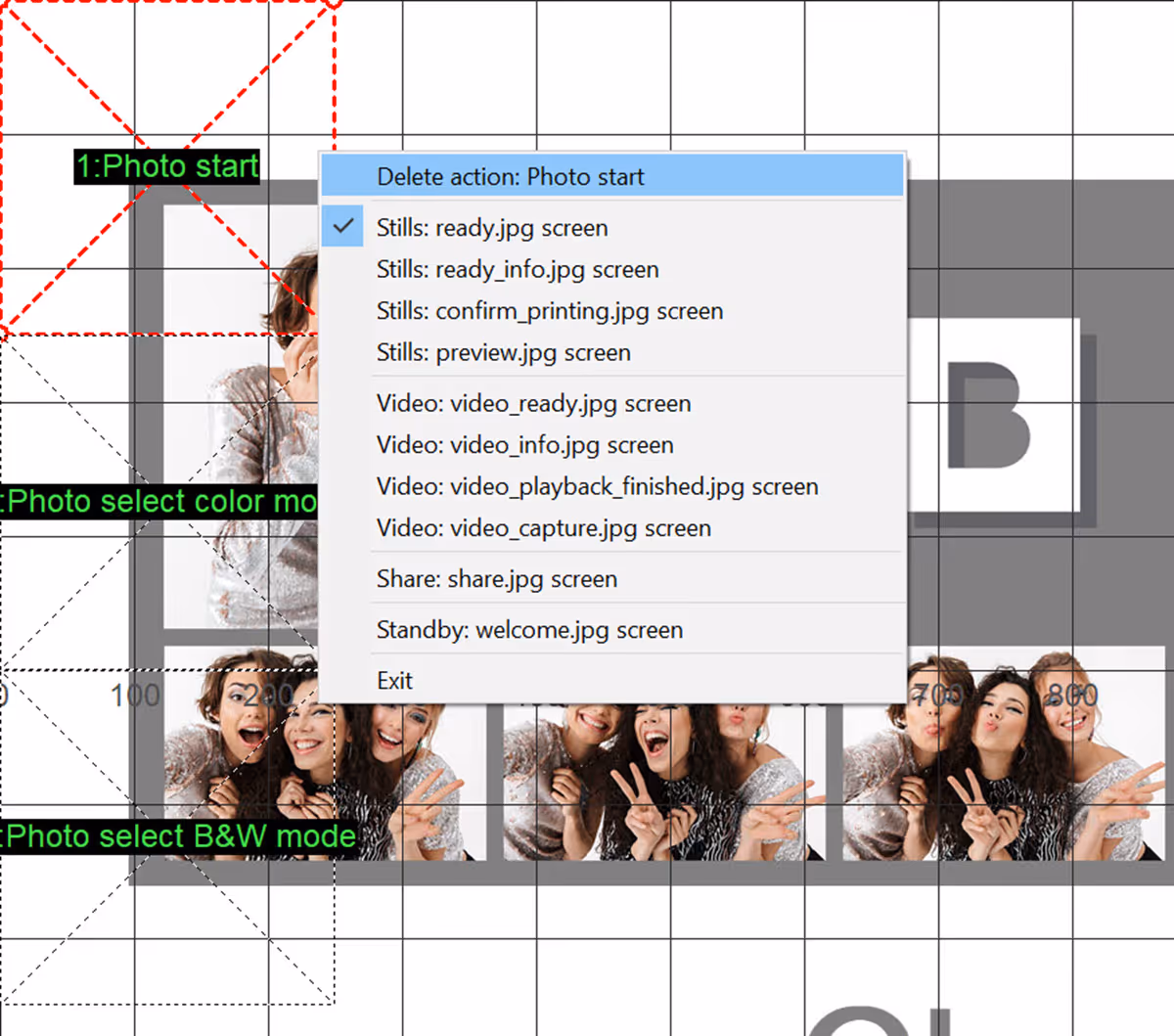 Deleting the Photo Start Touchscreen action from the new menu screen (DSLR Remote Pro 3.15.3)