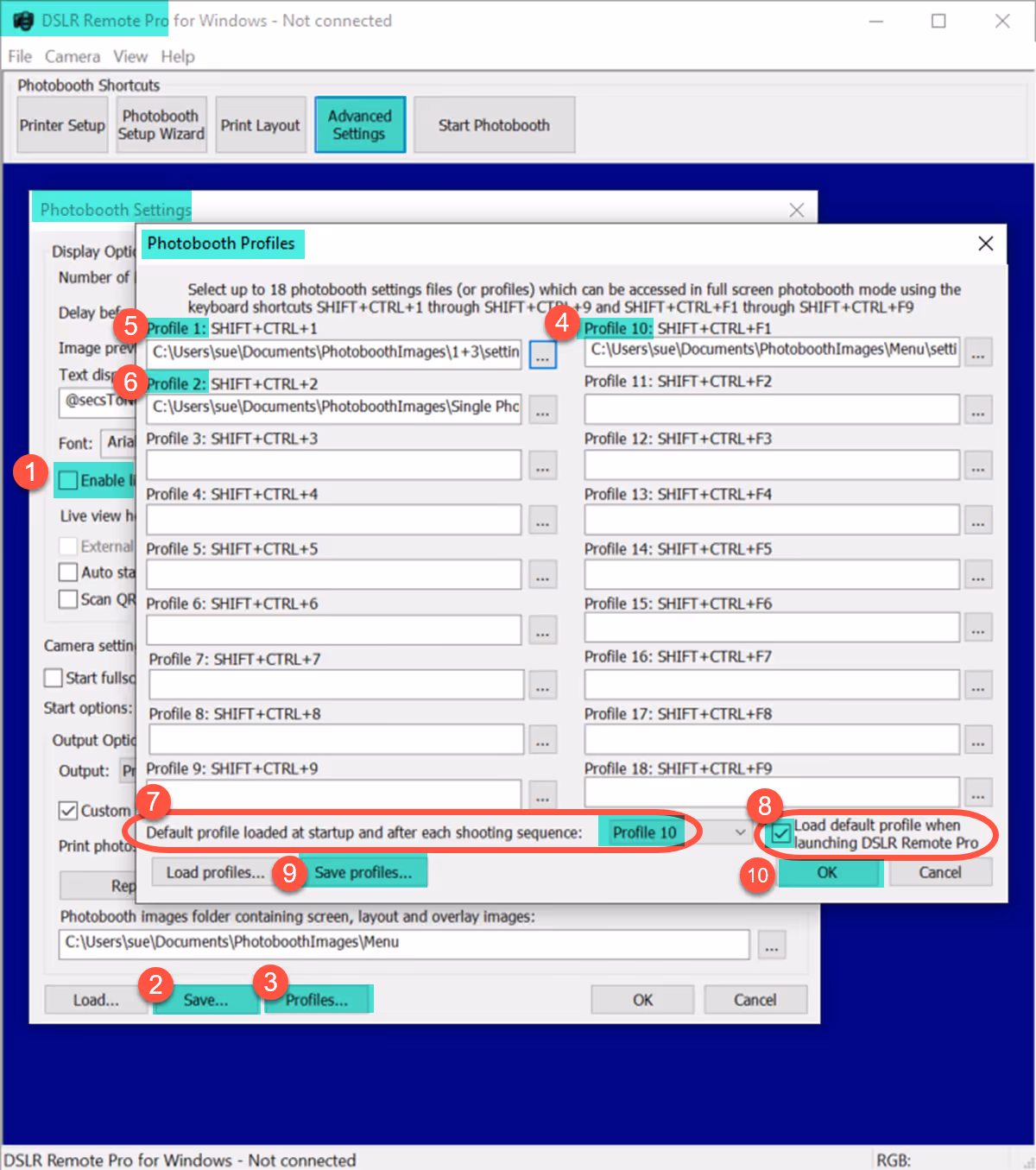 Setting up profiles for the menu and each option (Breeze DSLR Remote Pro 3.15.3)