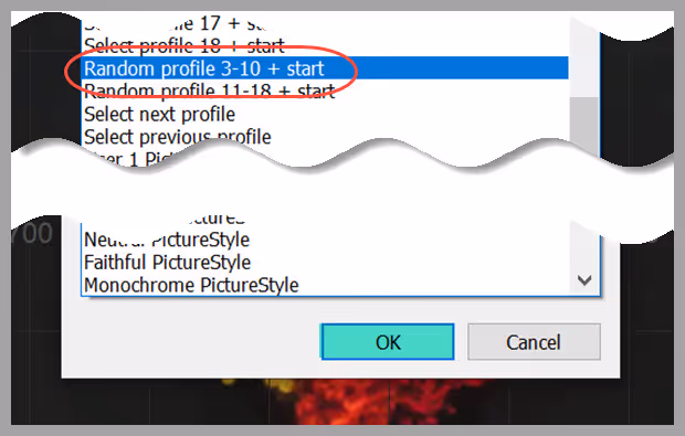 Adding the action Random profile 3-10 + start