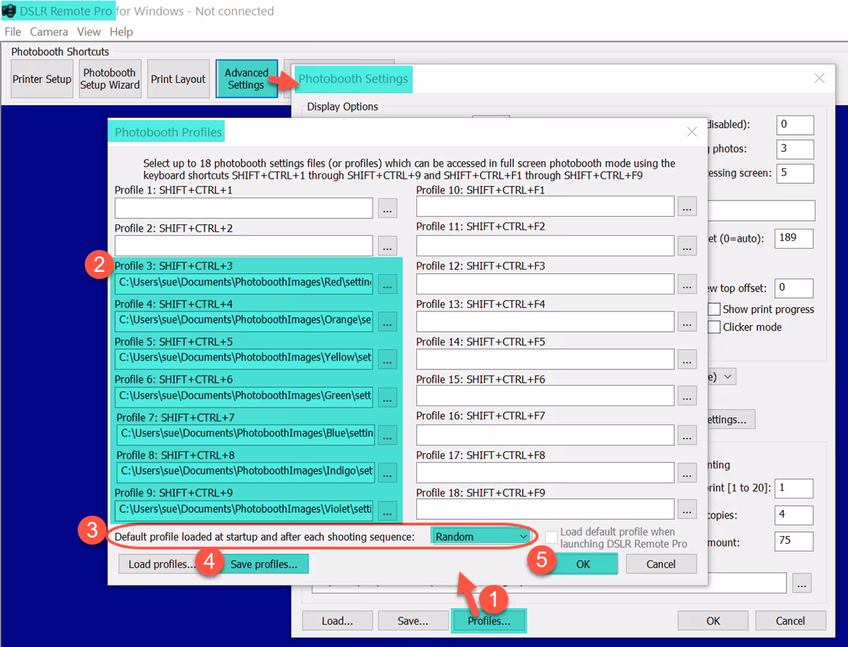 Setting up profiles for each color (Breeze DSLR Remote Pro 3.15.3)