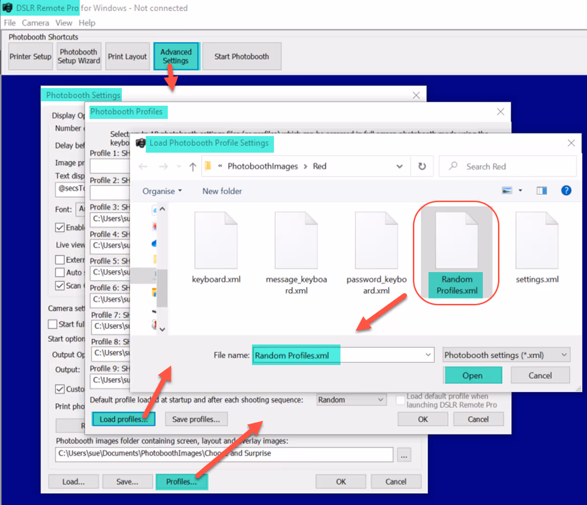 Loading the set of random profiles we created for Color Booth in the Random Profiles tutorial