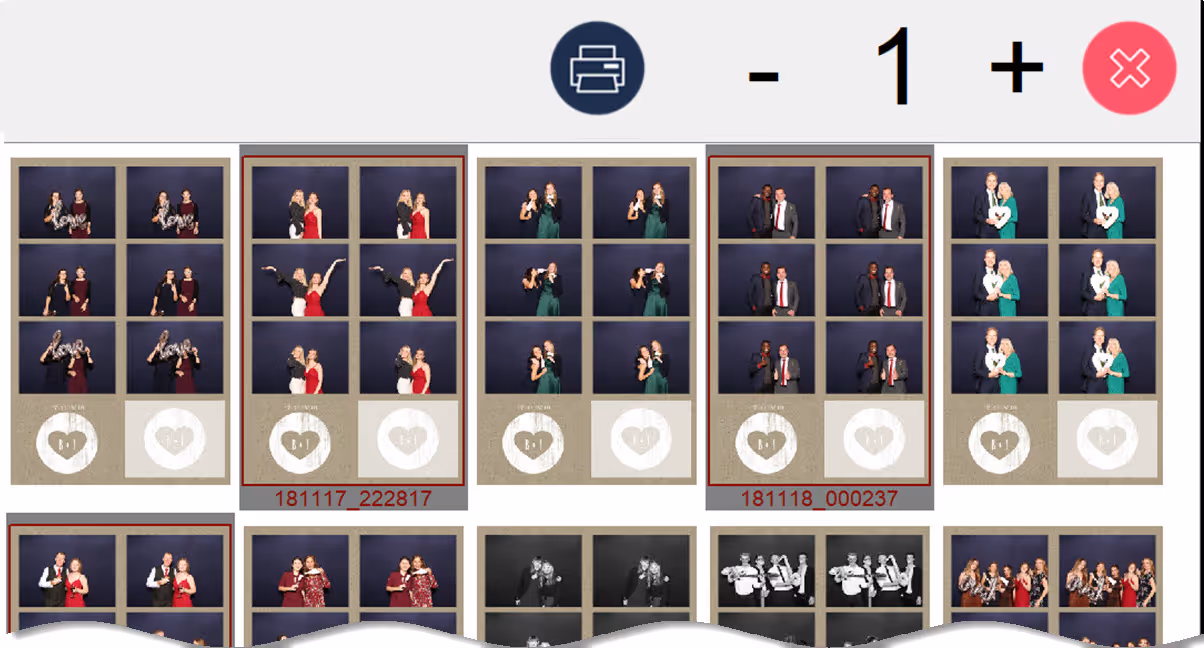 Reprint selection screen with buttons at top of screen (Breeze DSLR Remote Pro 3.15.1)
