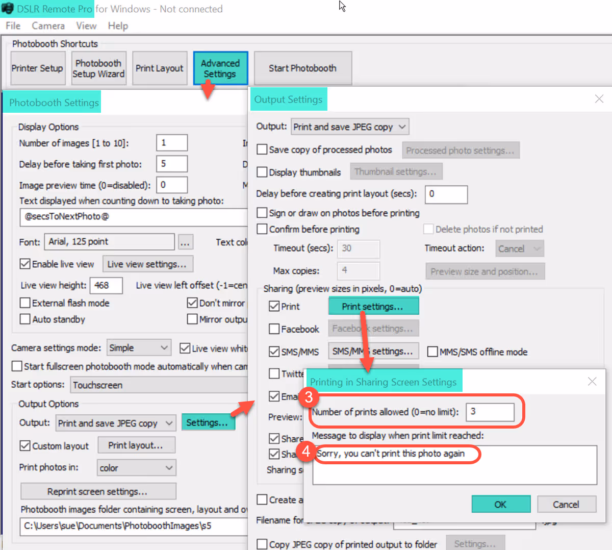Limiting the number of prints made from the sharing screen (DSLR Remote Pro 3.14.3)