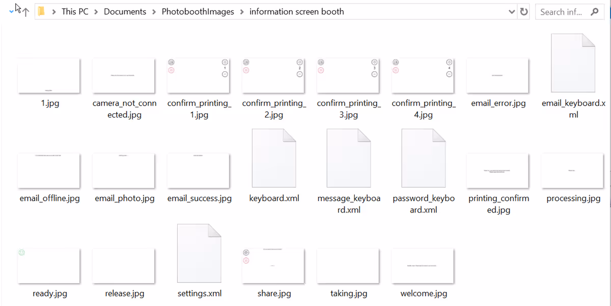 Set of screens created by Booth (DSLR + Windows) setup wizard