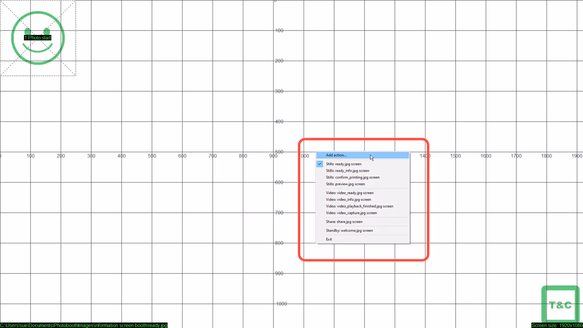 Right click to add a new touchscreen action to the current screen (DSLR Remote Pro 3.14.3)