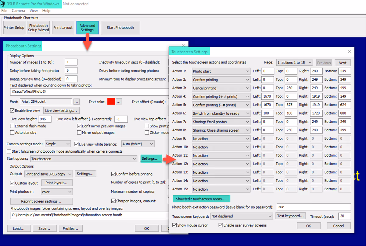 Breeze DSLR Remote Pro 3.14.3 accessing the touchscreens to edit touchscreen actions