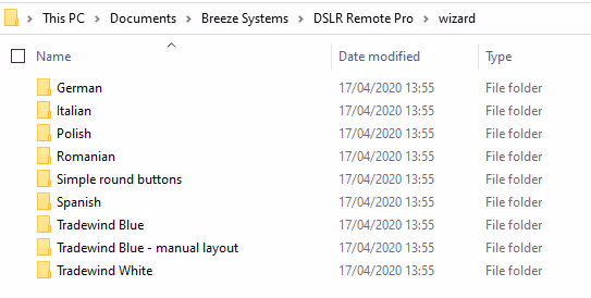 Copy of the original wizard folder containing the themes and caption sets provided as standard with Breeze DLSR Remote Pro 3.14.3