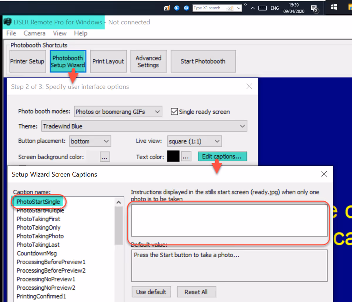Removing a redundant caption from the Ready screen (Breeze DSLR Remote Pro 3.14.3)