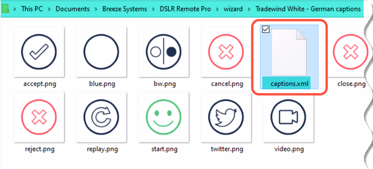 New theme folder with captions set captions.xml