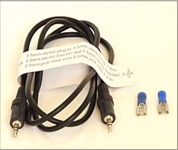 Stereo cable with 3.5mm jacks and two female spade connectors