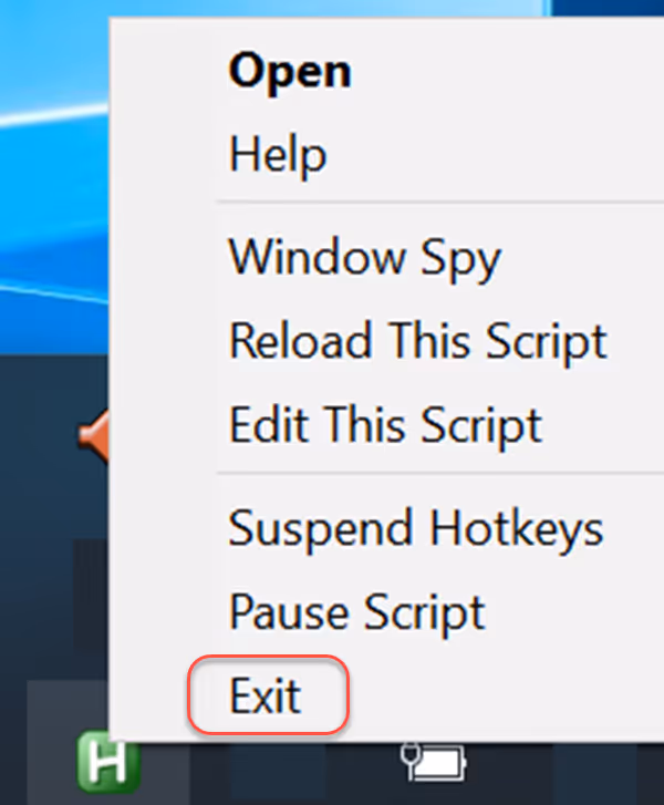 Right click on the icon to exit the Breeze photobooth_coin_acceptor.ahk script