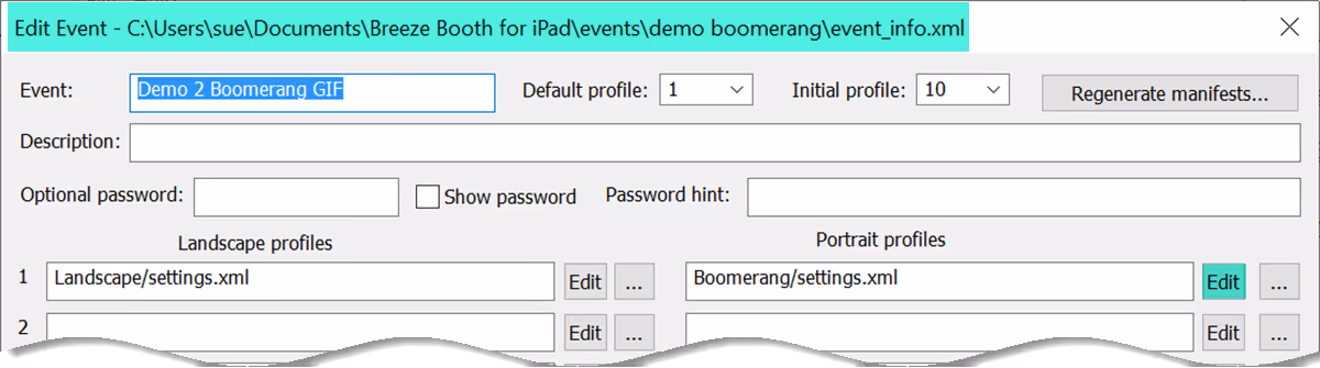 For events with more than one profile you are first taken to this screen, where you choose the profile you want to edit