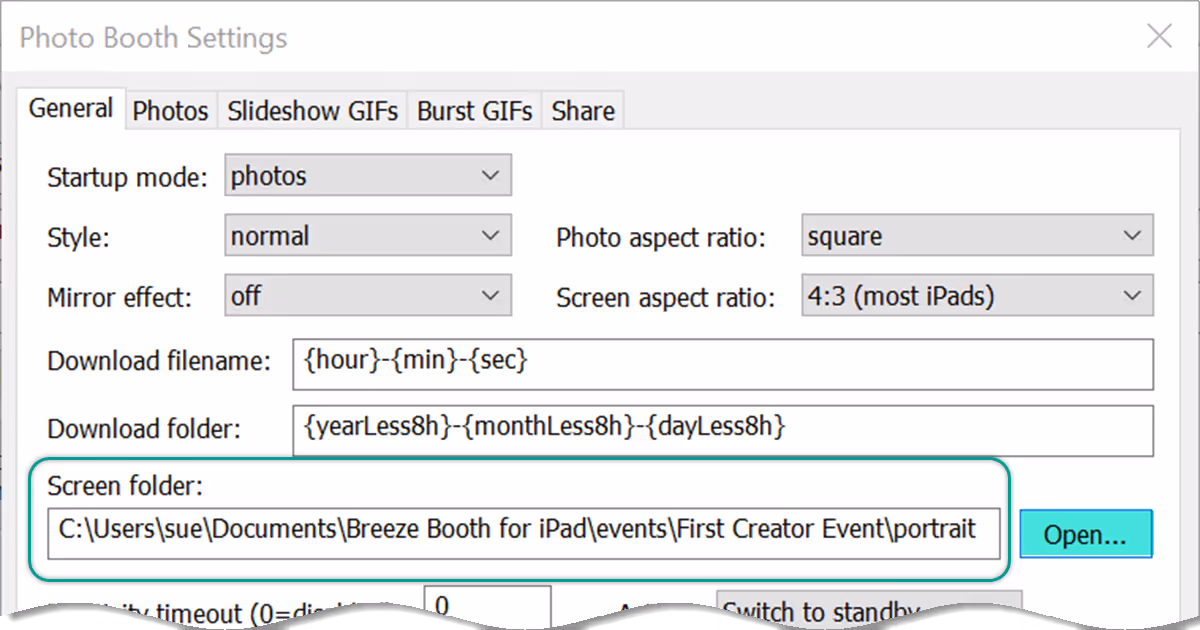 Opening the screens folder from within the Event Editor