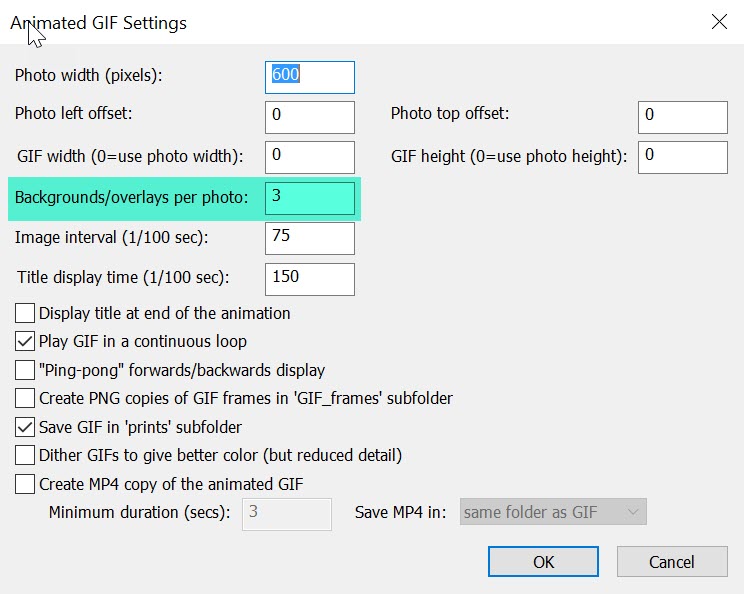 Shows Animated GIF settings for animated overlay