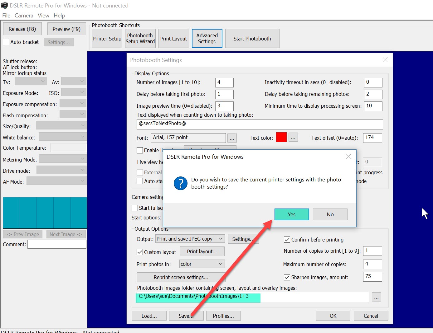 Showing saving photo booth settings from Photobooth Settings screen DSLR Remote Pro 3.8.1