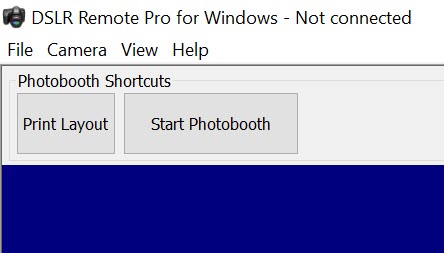 Shows DSLR Remote Pro 3.8.1 main screen with 2 Photobooth Shortcut buttons
