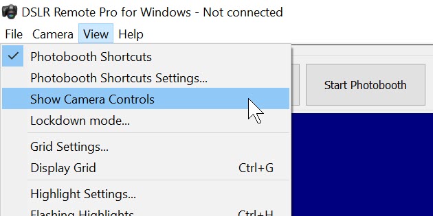 How to hide the camera controls in DSLR Remote Pro 3.8.1