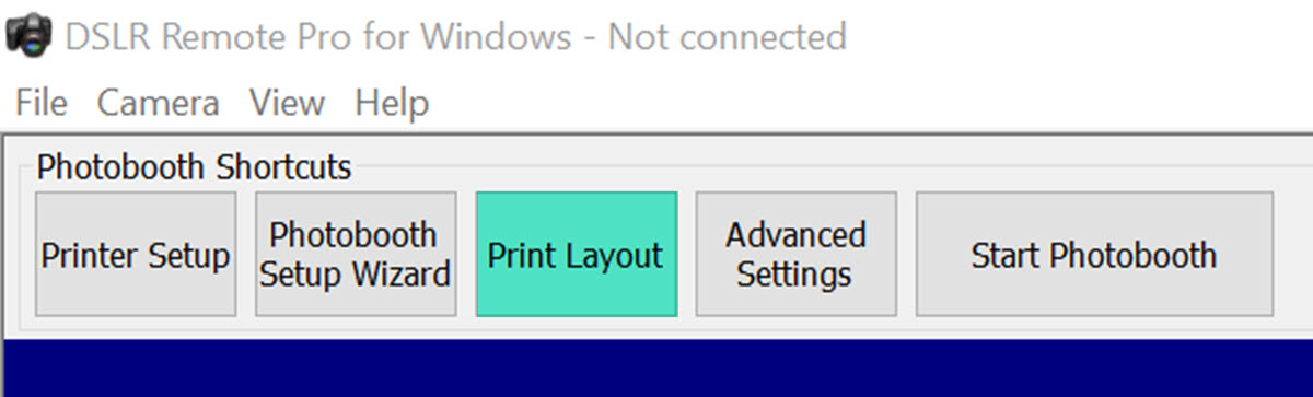 Print Layout Editor button DSLR Remote Pro 3.9.1 main screen