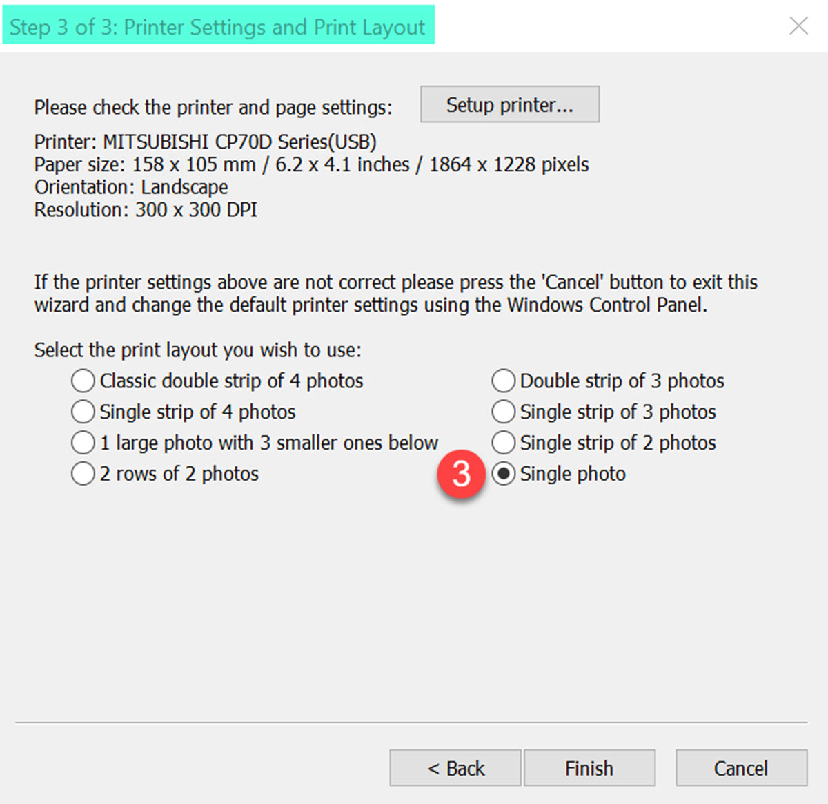 Photoboth Setup Wizard: selecting a singe lphoto DSLR Remote Pro 3.9.1