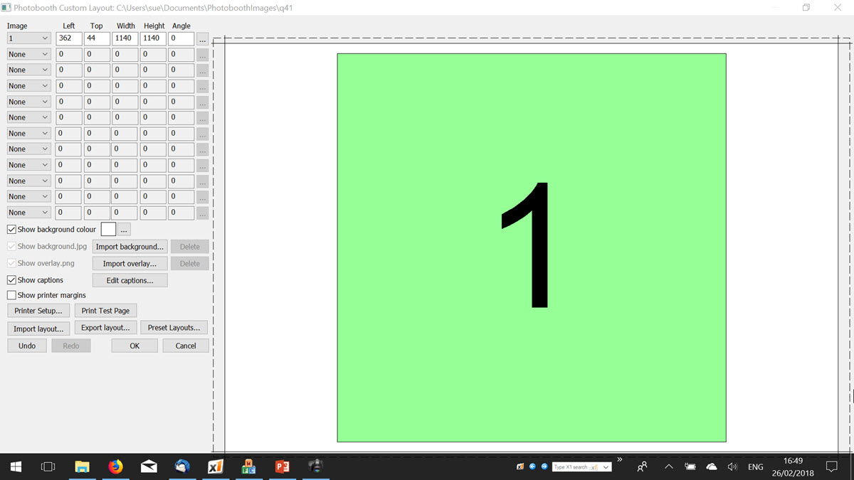 Shows DSLR Remote Pro 3.9.1 Print Layout Editor with single square print