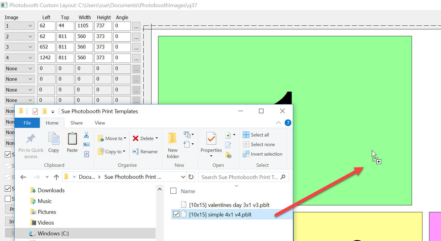 Shows dragging and dropping a print template into DSLR Remote Pro 3.9.1