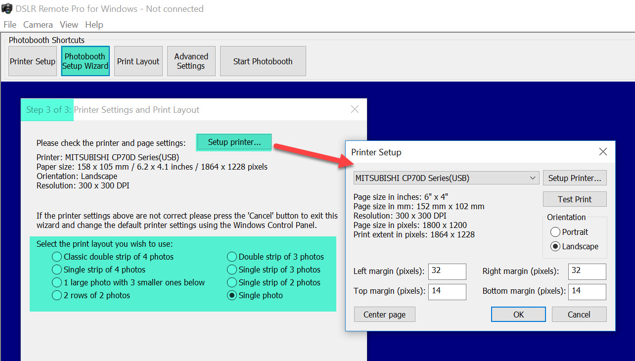 Showing DSLR Remote Pro 3.9.1 Photobooth Setup Wizard Step 3